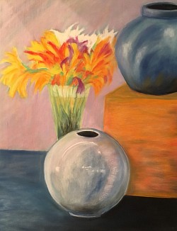 Iris Japonais avec vase en céramique (pastel sec)dimensions 75x90 prix 1600€
